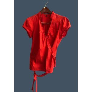 EXPRESS- WOMENS WRAP V-NECK SIDE TIE CLOSURE SHORT SLEEVE REDTOP SIZE MEDIUM